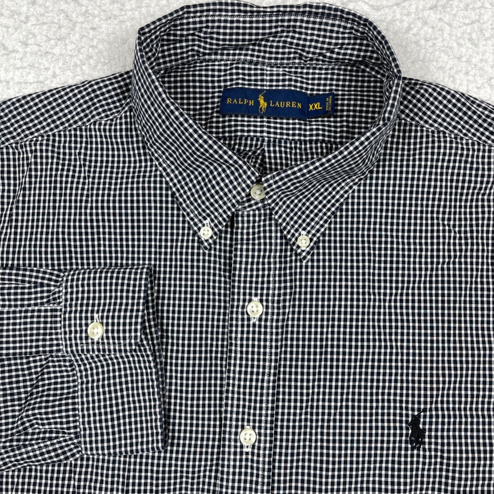 Ralph Lauren Button Down Mens XXL Black Gingham Check Pony Logo Preppy Classic